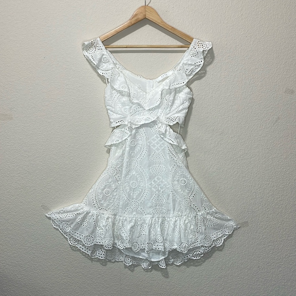 ASTR the Label Elora Ivory Eyelet Cutout Skater Dress Size Small